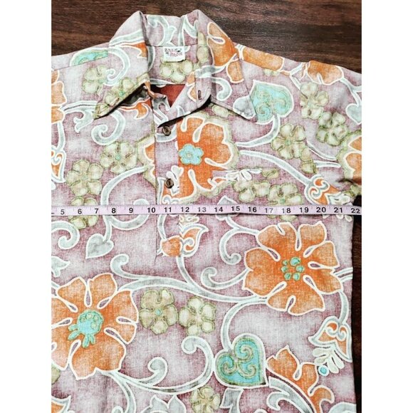 Barefoot in Paradise Cotton Floral Hawaiin Short Sleeve Polo Shirt Men's L Tall - Picture 10 of 12